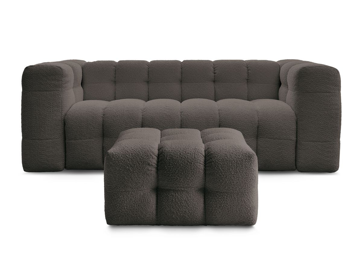 Canapé droit convertible 3 places CLOUD tissu bouclette avec pouf