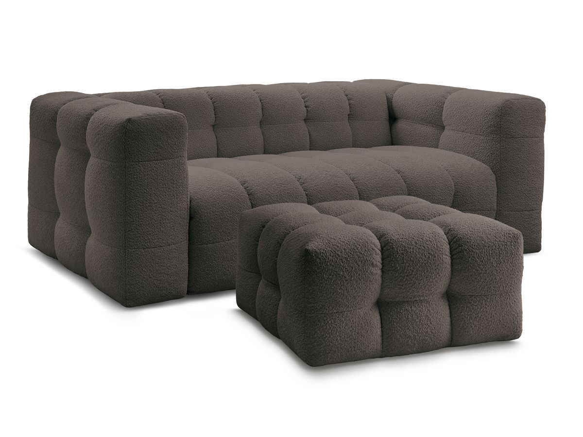 canapé droit convertible 3 places cloud tissu bouclette avec pouf de couleur marron