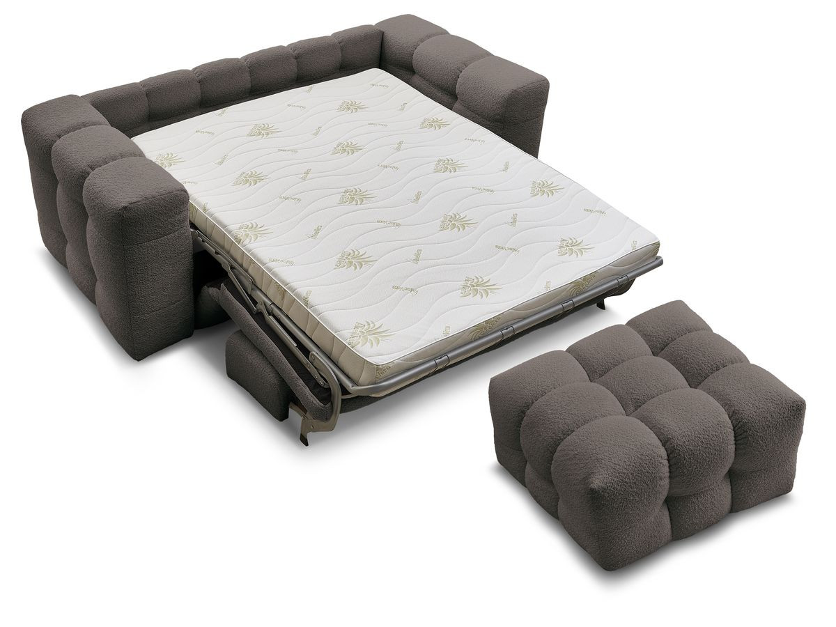 Canapé droit convertible 3 places CLOUD tissu bouclette avec pouf