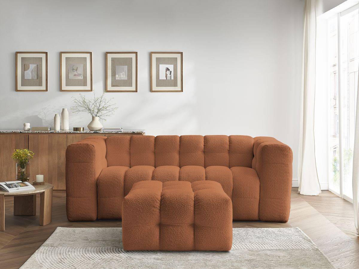 Canapé droit convertible 3 places CLOUD bouclette avec pouf orange — vue 5
