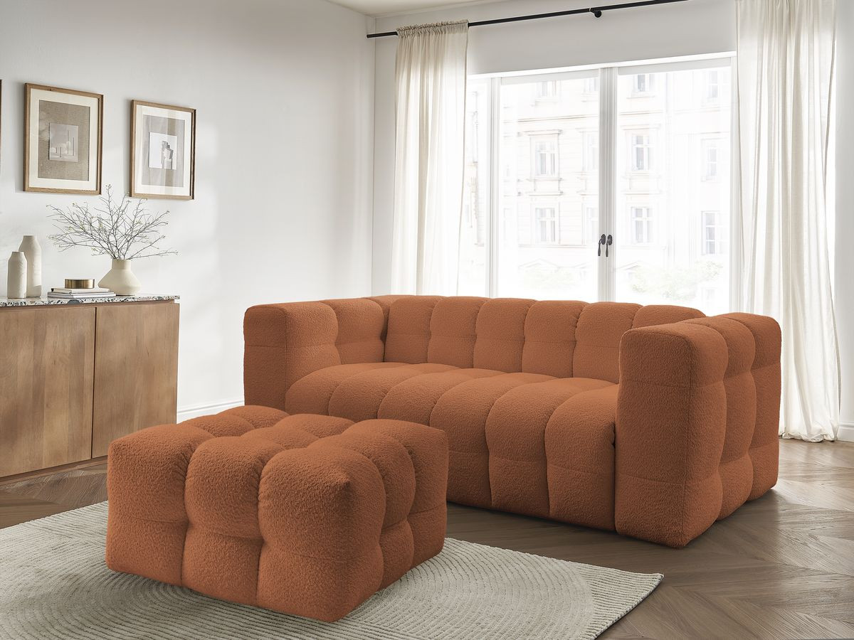 Canapé droit convertible 3 places CLOUD tissu bouclette avec pouf