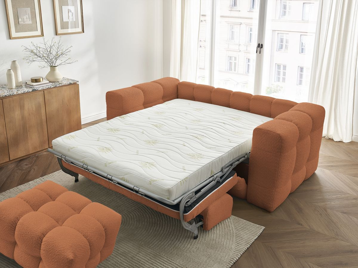 Canapé droit convertible 3 places CLOUD tissu bouclette avec pouf