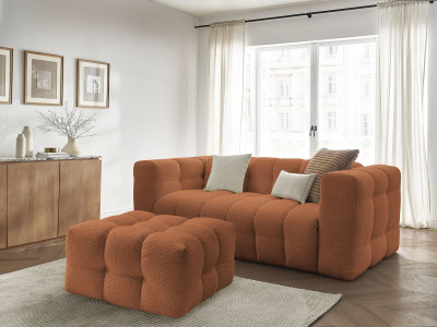 Canapé droit convertible ouverture express 3 places CLOUD tissu bouclette avec pouf