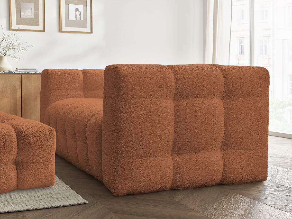 Canapé droit convertible 3 places CLOUD tissu bouclette avec pouf