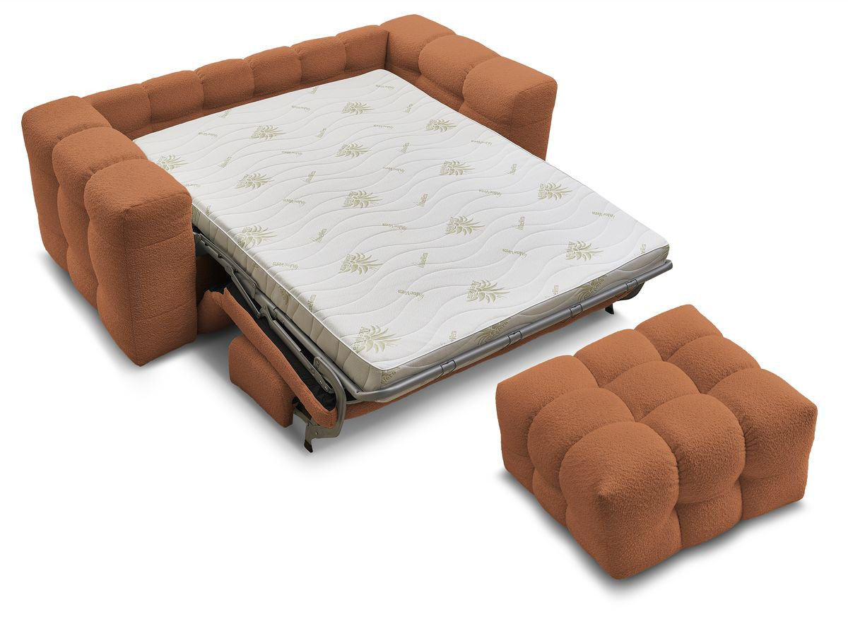 Canapé droit convertible 3 places CLOUD tissu bouclette avec pouf