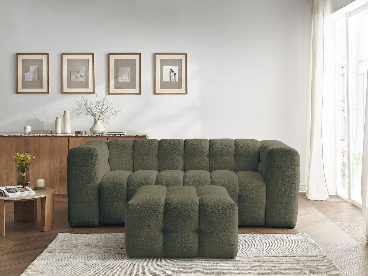 Canapé droit convertible 3 places CLOUD bouclette avec pouf vert — vue 5