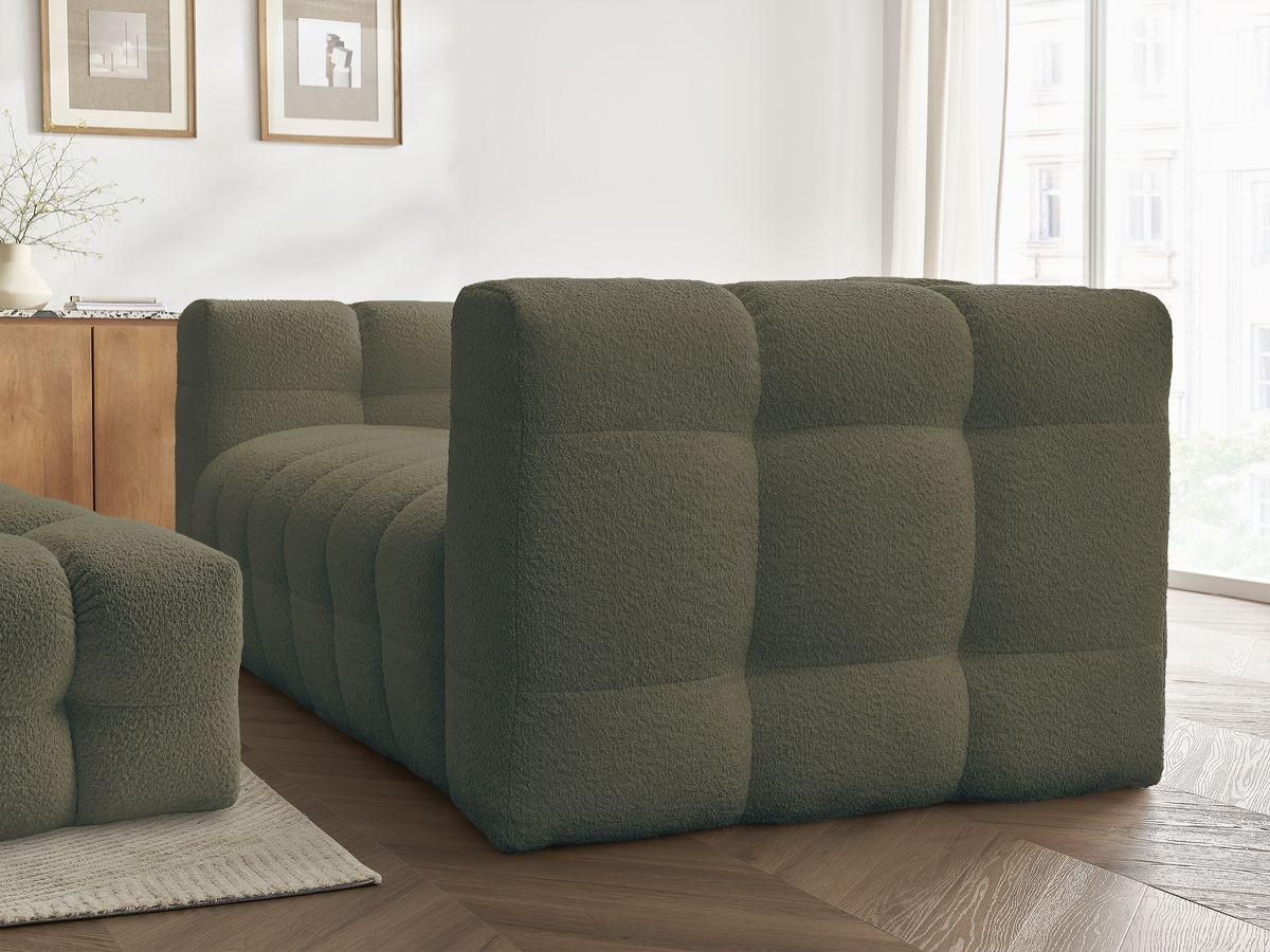 Canapé droit convertible 3 places CLOUD tissu bouclette avec pouf