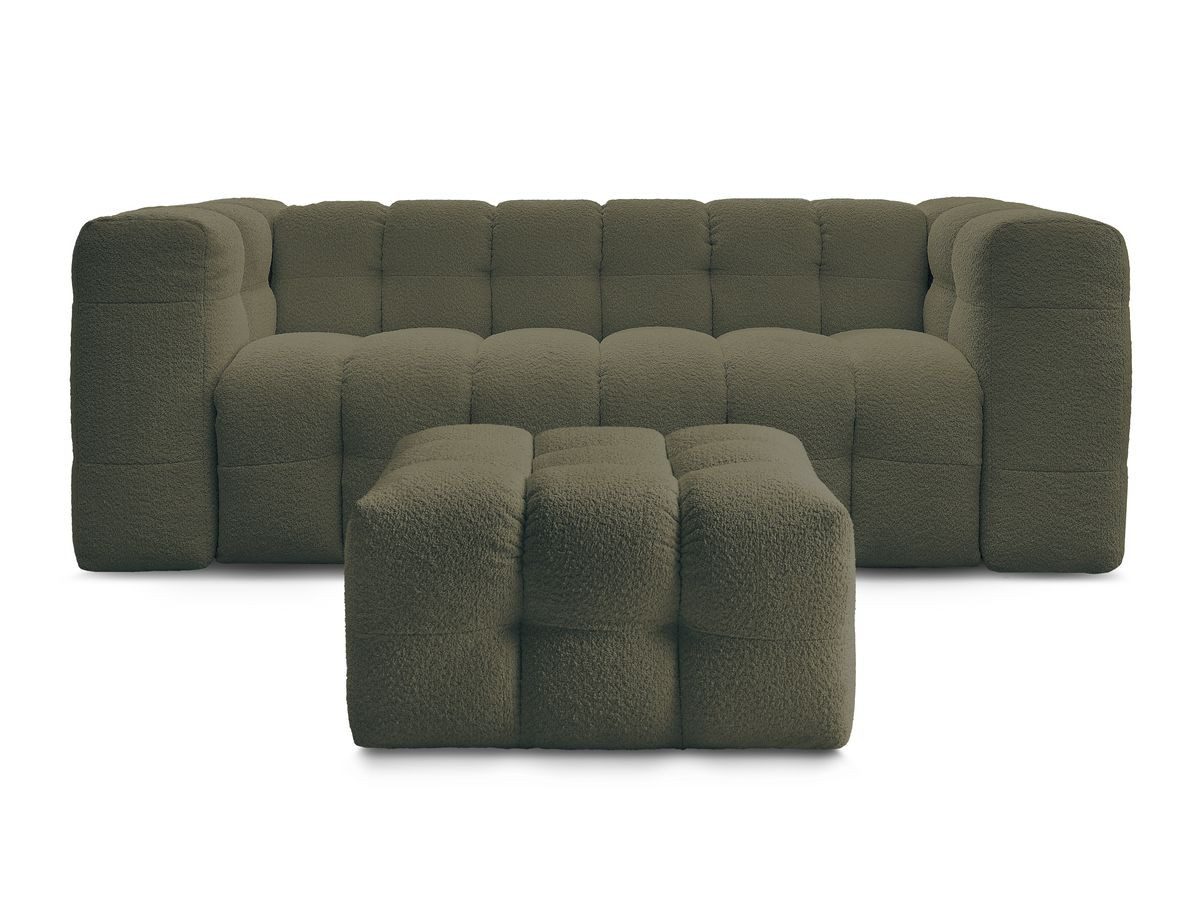 Canapé droit convertible 3 places CLOUD tissu bouclette avec pouf