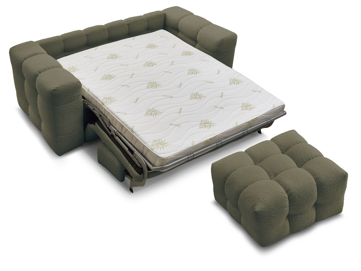 Canapé droit convertible 3 places CLOUD tissu bouclette avec pouf