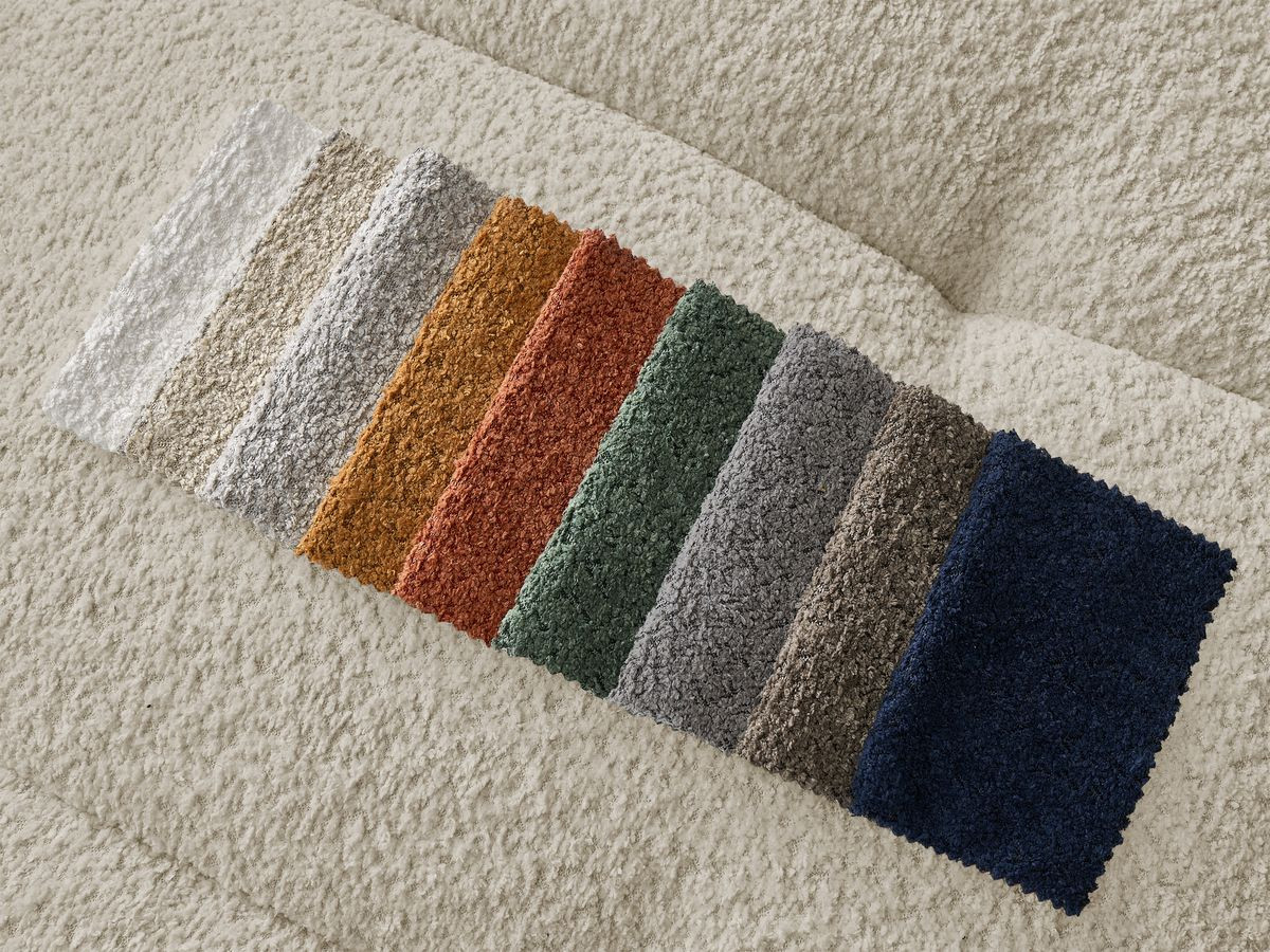 Canapé droit convertible 3 places CLOUD tissu bouclette avec pouf
