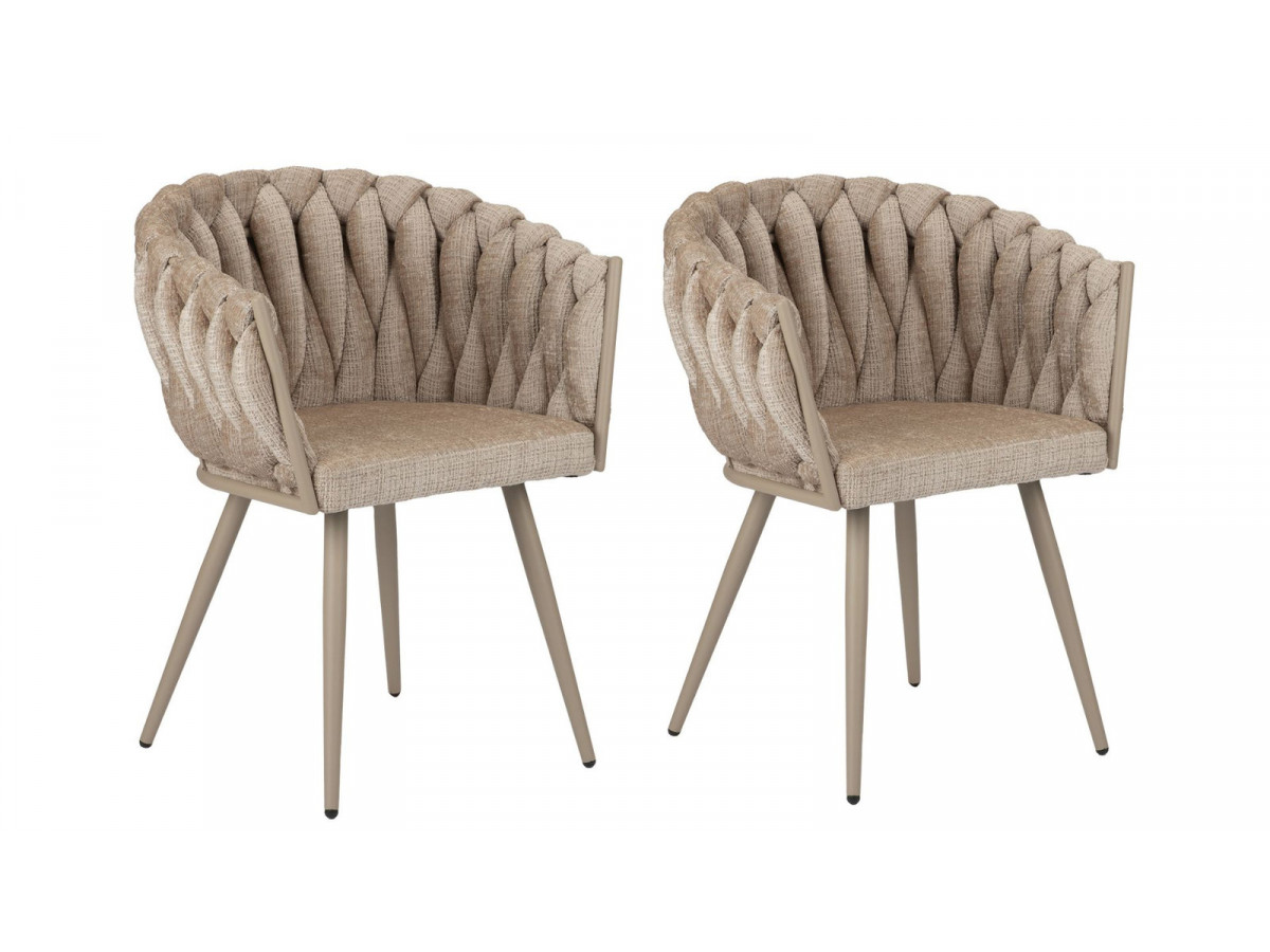 set van 2 charlotte tafelstoelen met structuurstof gekleurd beige