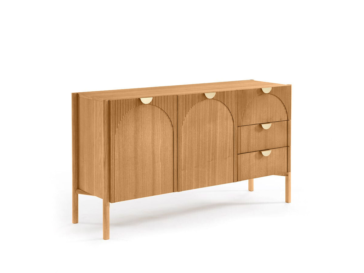 LOLA 2-deurs, 3-laden dressoir 135 cm, afgerond patroon en massief essenfineer