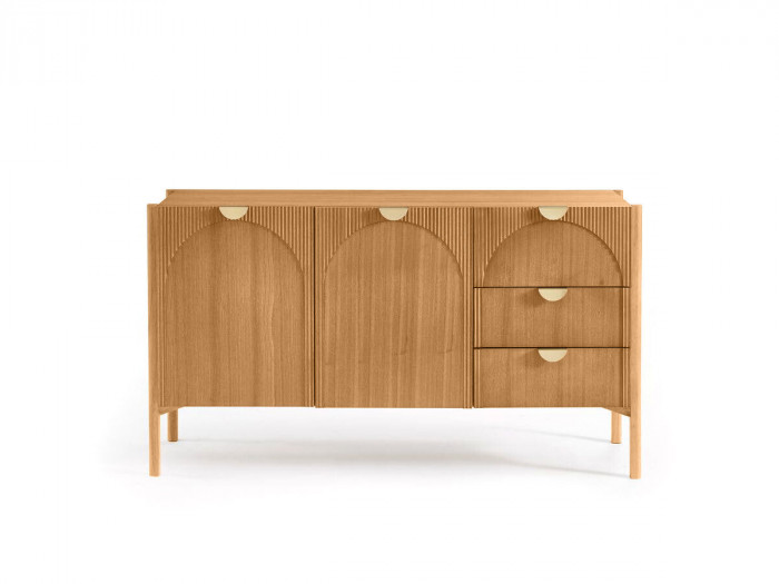 Buffet 2 portes 3 tiroirs 135 cm LOLA motif arrondi et placage frêne massif