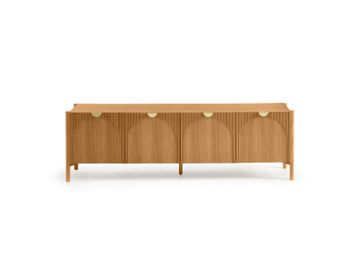 Meuble TV 4 portes 178 cm LOLA motif arrondi et placage frêne massif