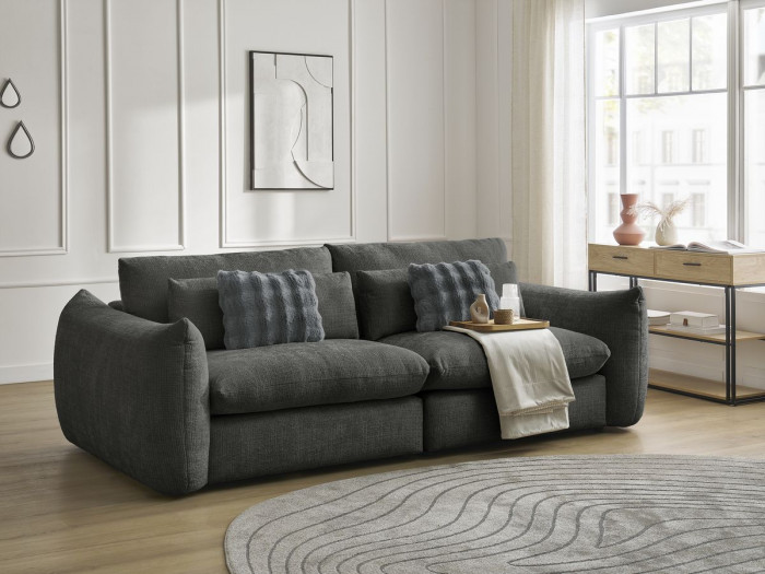 Canapé droit fixe 3 places EUGENE tissu texturé