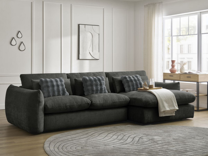 Canapé d'angle fixe 3 places EUGENE tissu texturé