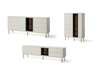 Ensemble ESPERA avec buffet 194 cm + meuble TV 194 cm + meuble vitrine avec LEDS