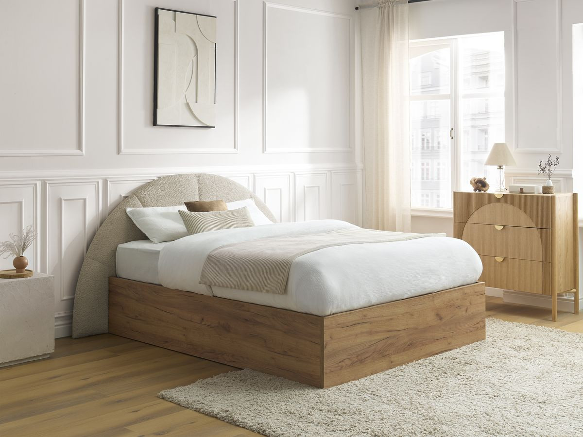 Lit coffre DORIAN tissu bouclette