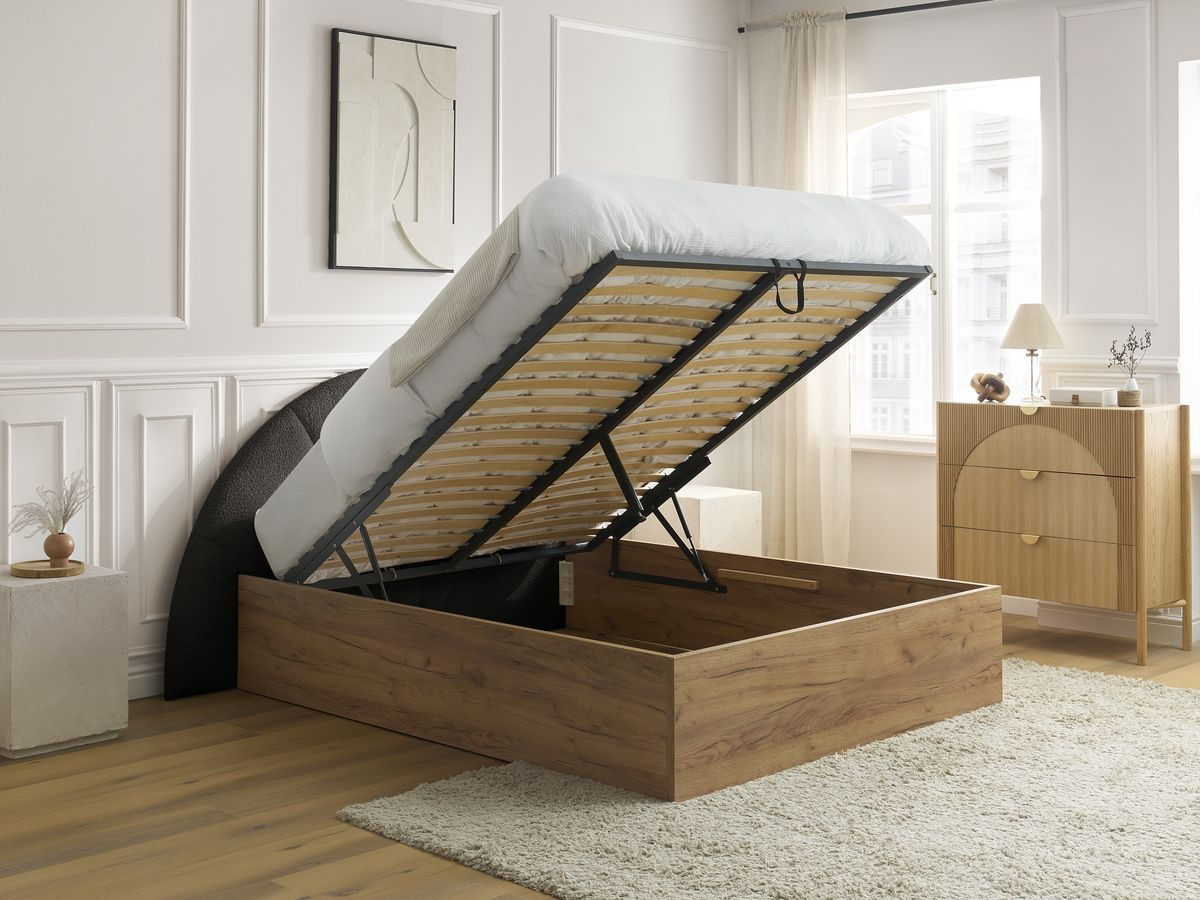 Lit coffre DORIAN tissu bouclette