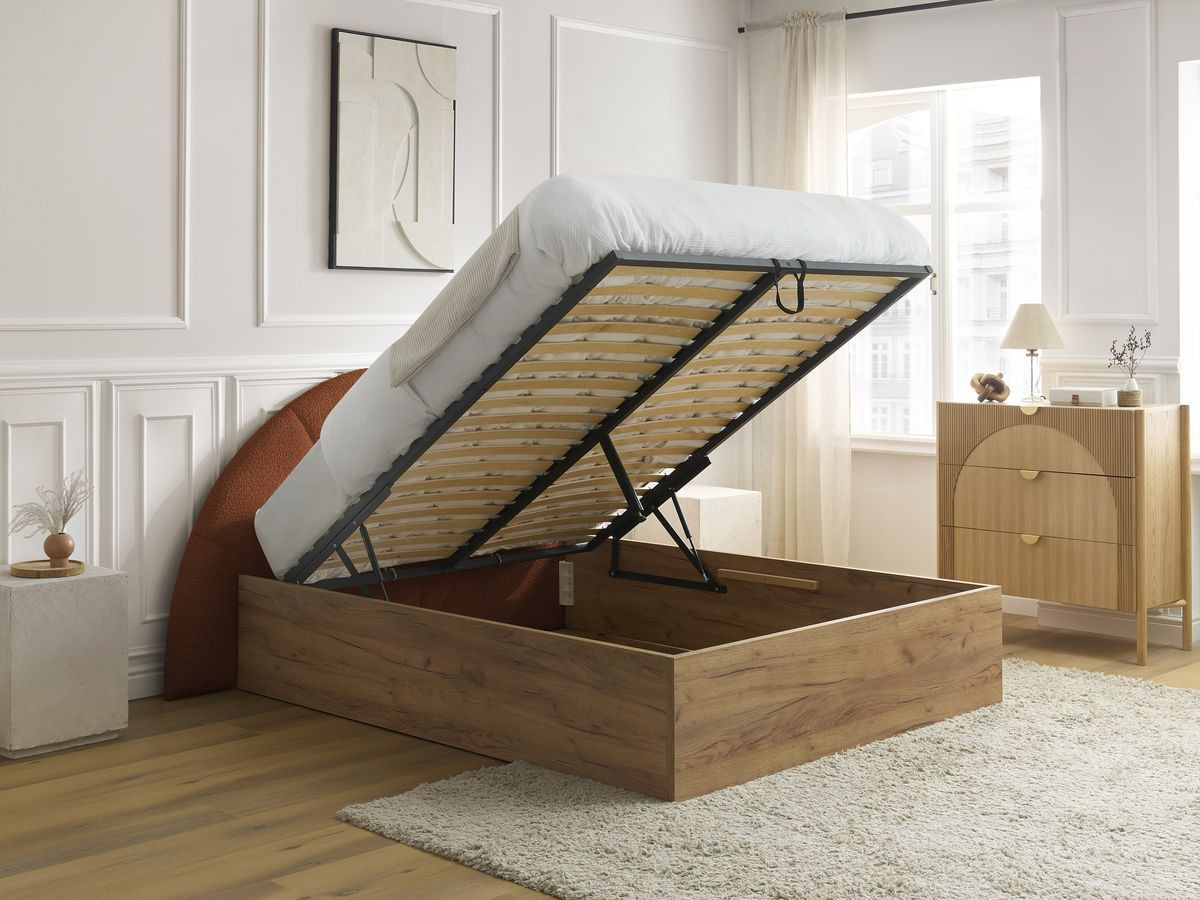 Lit coffre DORIAN tissu bouclette