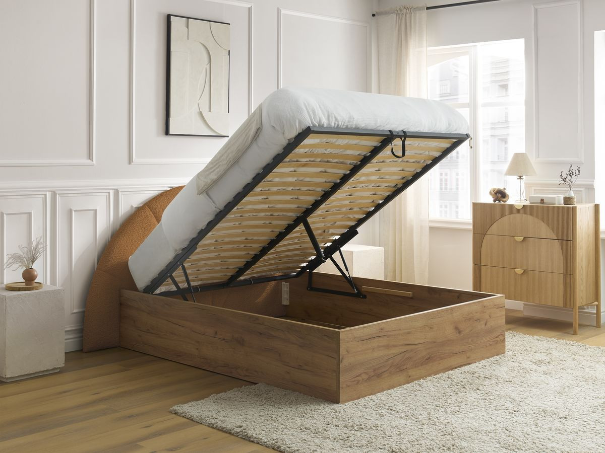 Lit coffre DORIAN tissu bouclette