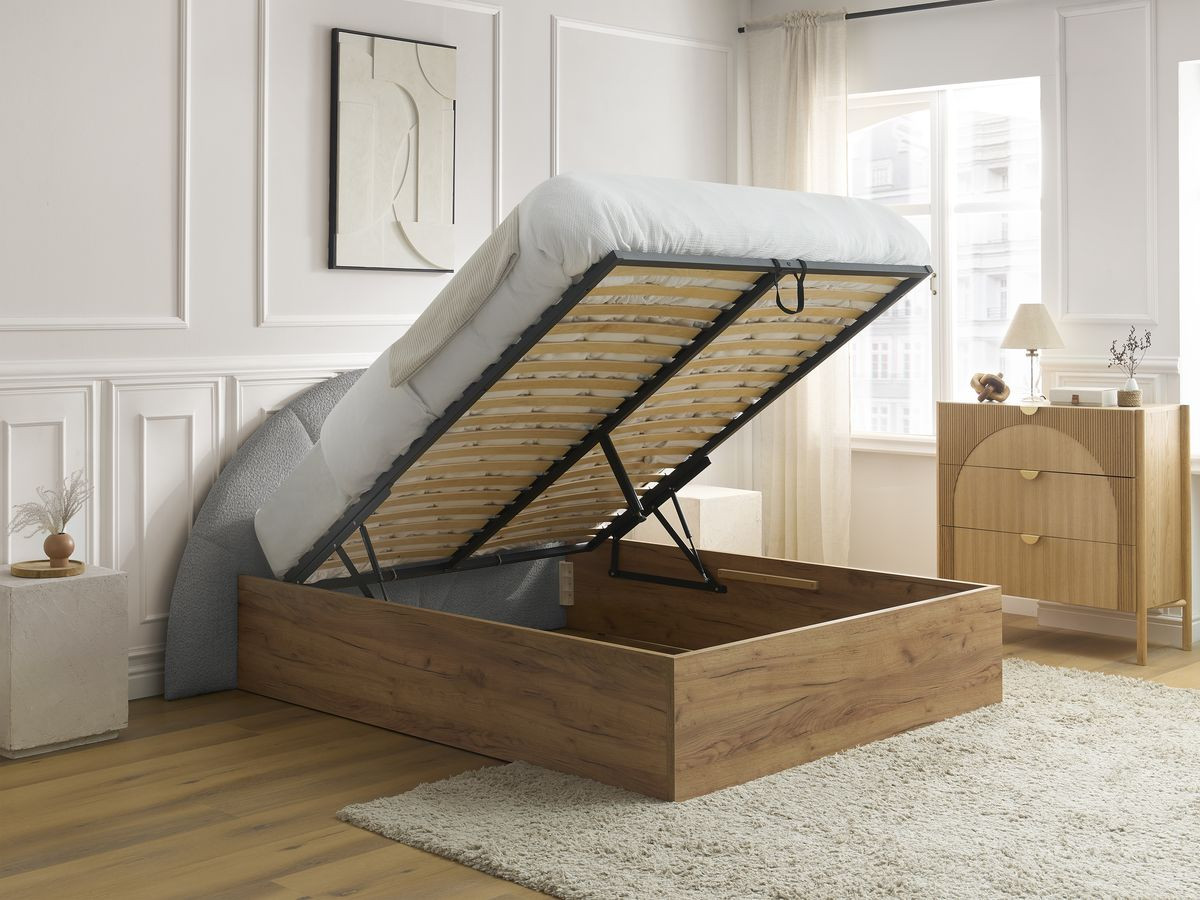 Lit coffre DORIAN tissu bouclette