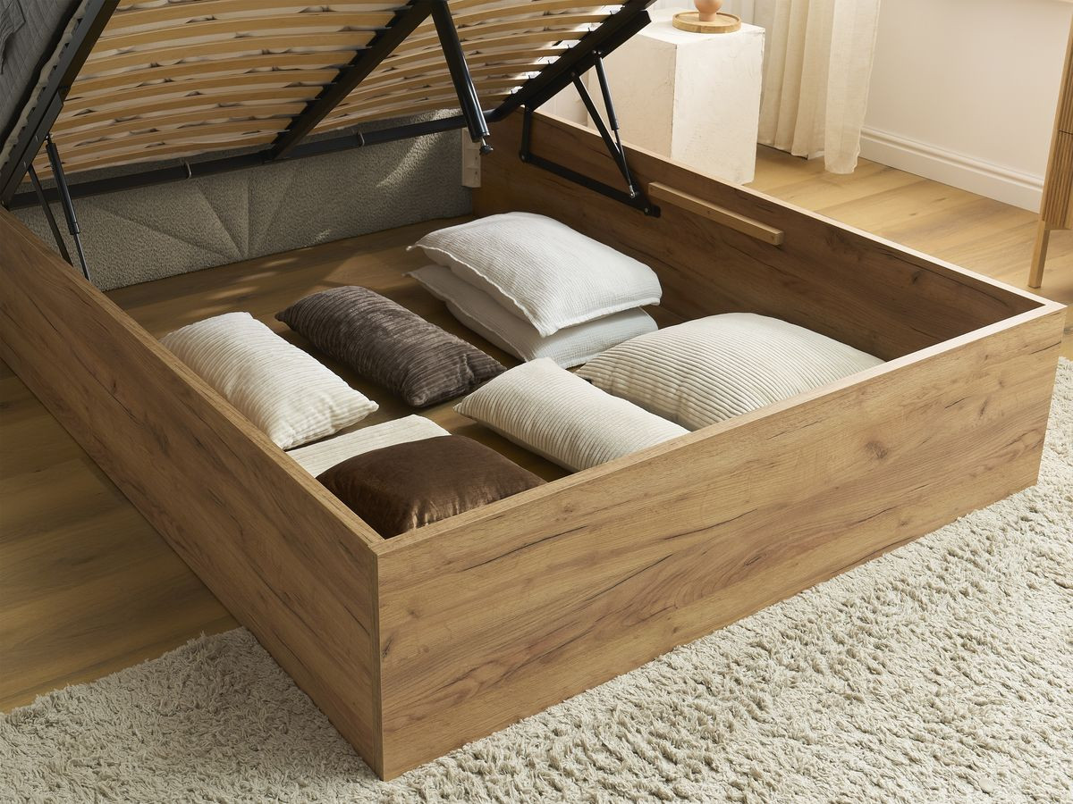 Lit coffre DORIAN tissu bouclette