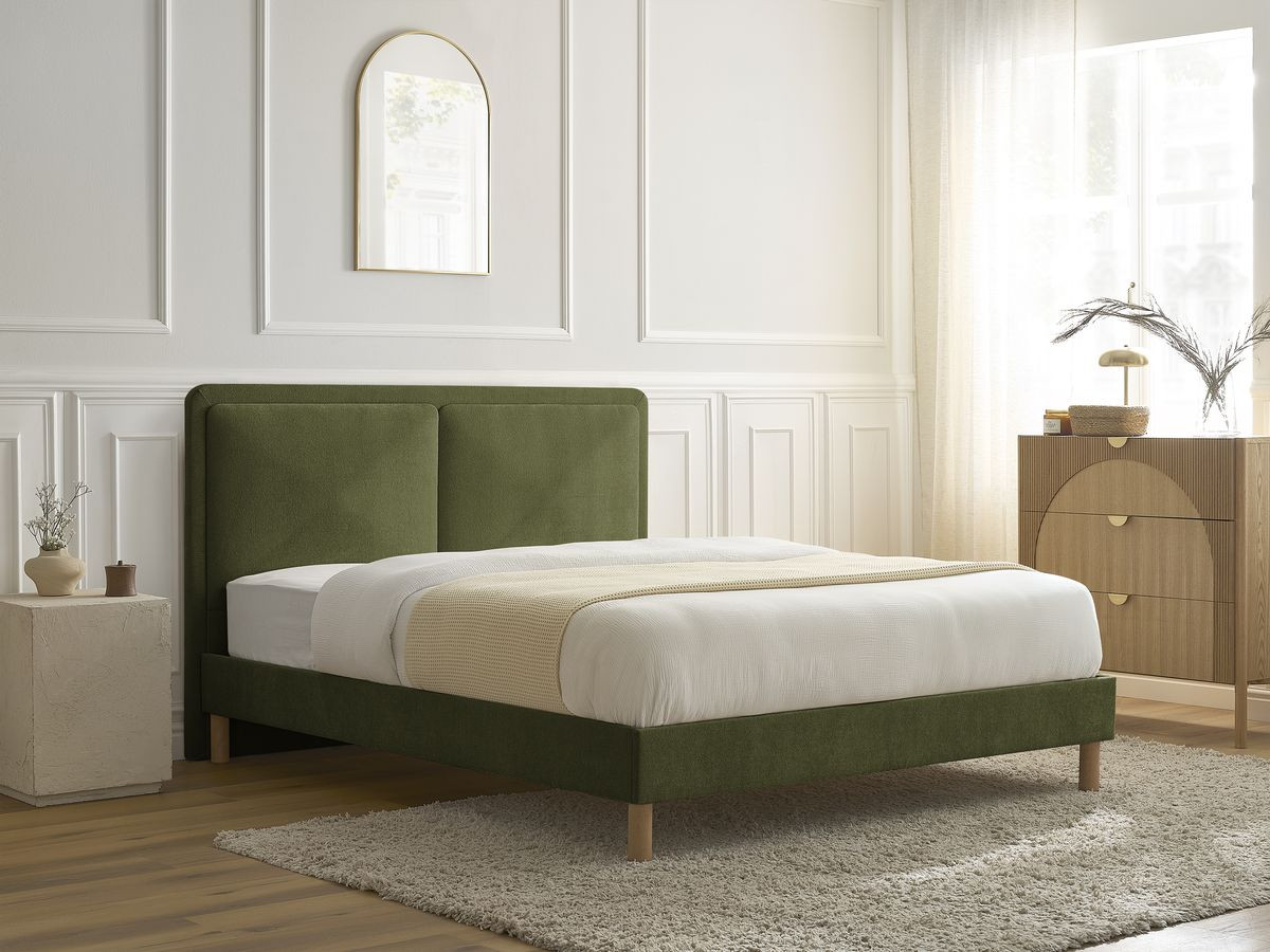 MARA bed in structuurstof met massieve lattenbodem