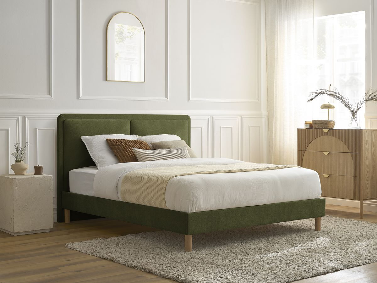 mara bed in structuurstof met massieve lattenbodem gekleurd groente