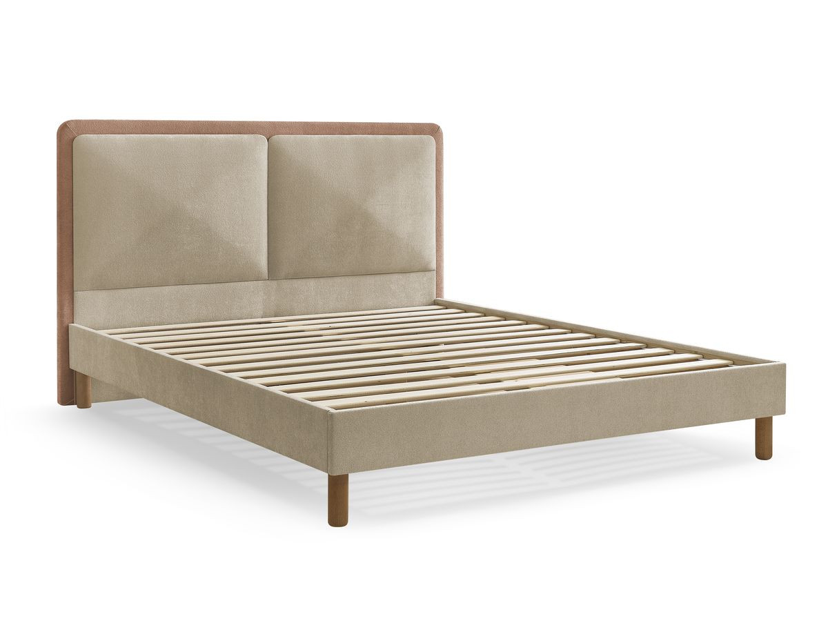 MARA bed in tweekleurige structuurstof met massieve lattenbodem
