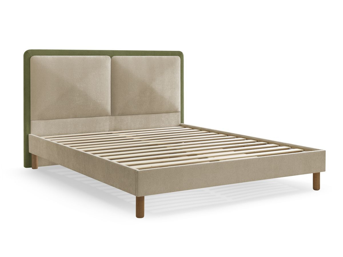 MARA bed in tweekleurige structuurstof met massieve lattenbodem
