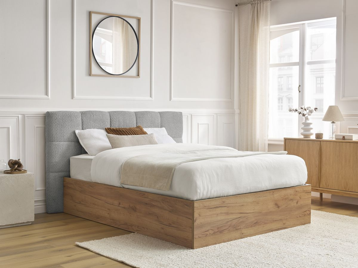 Lit coffre KUMO bouclette gris