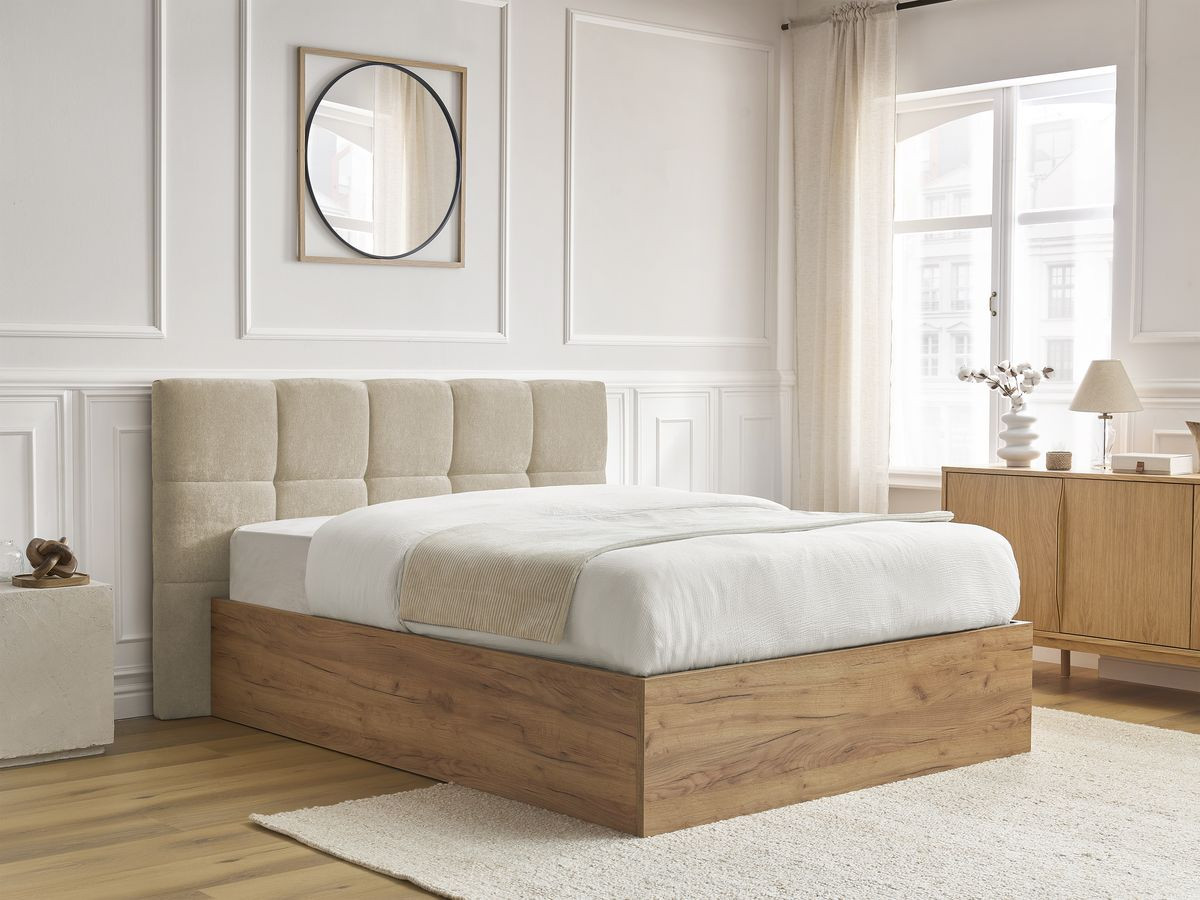 Lit coffre KUMO tissu lisse