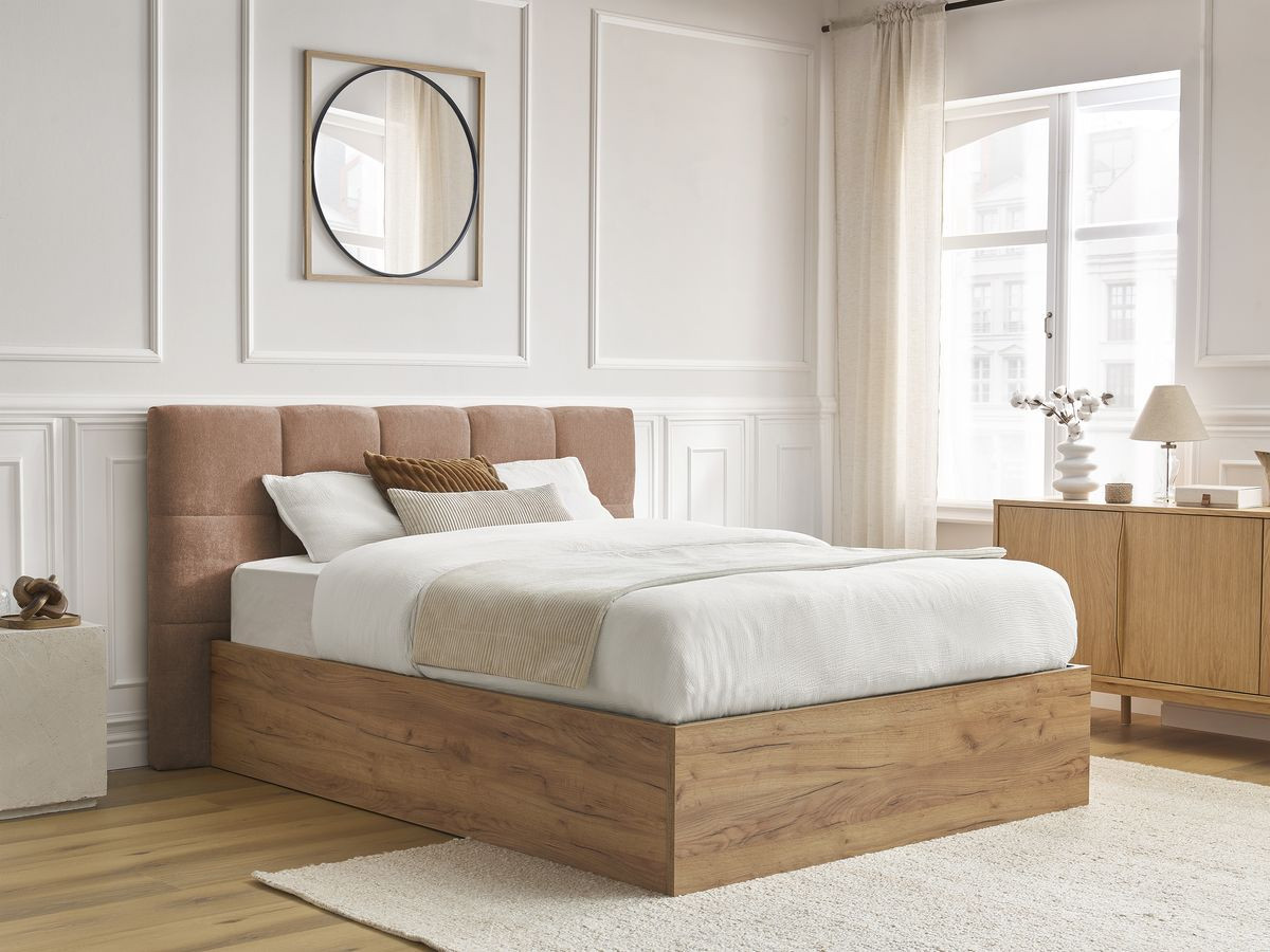 Lit coffre KUMO tissu lisse