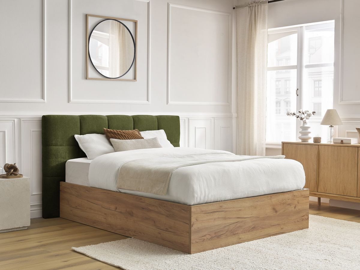 Lit coffre KUMO tissu lisse