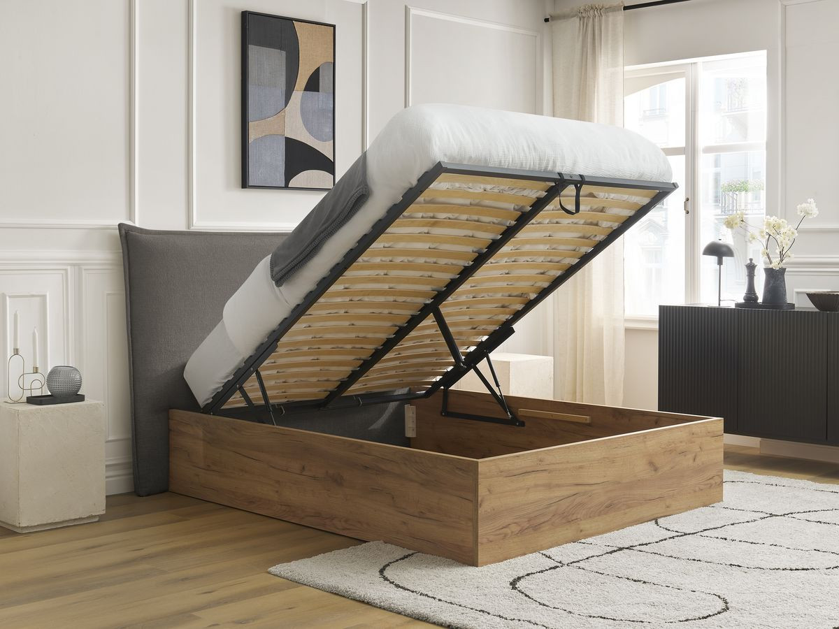 Lit coffre CHARLIE tissu cotelet