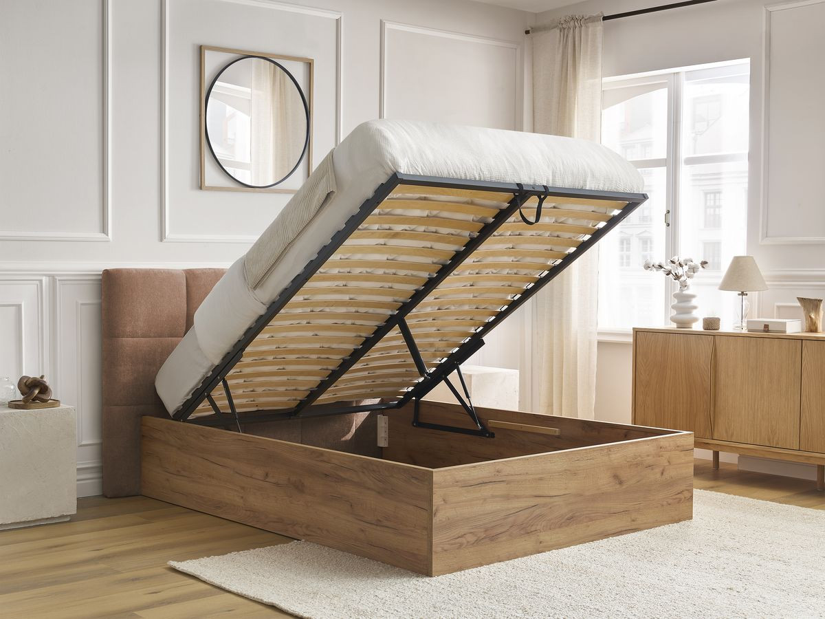 Lit coffre KUMO tissu lisse