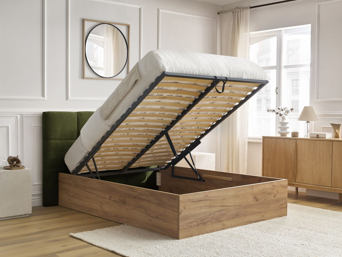 Lit coffre KUMO tissu lisse