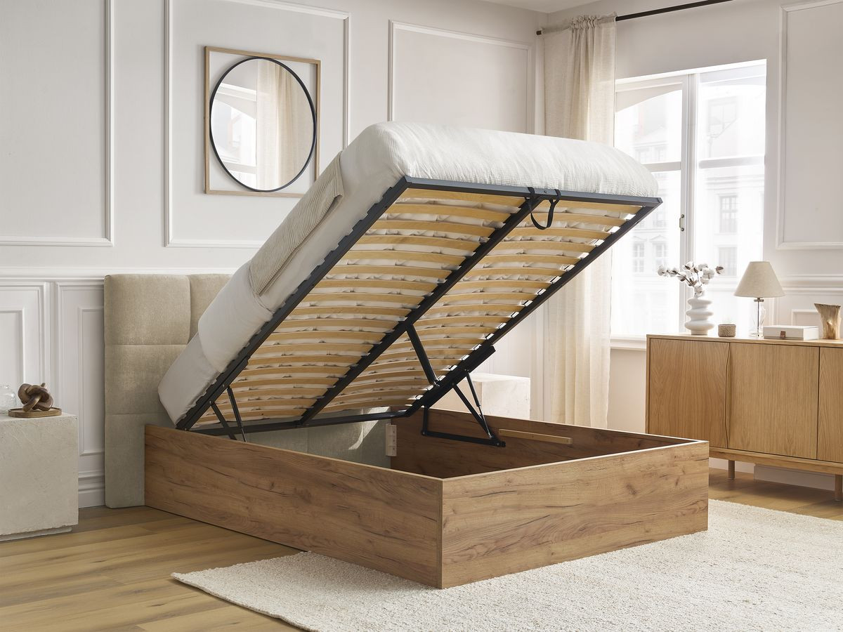 Lit coffre KUMO tissu lisse