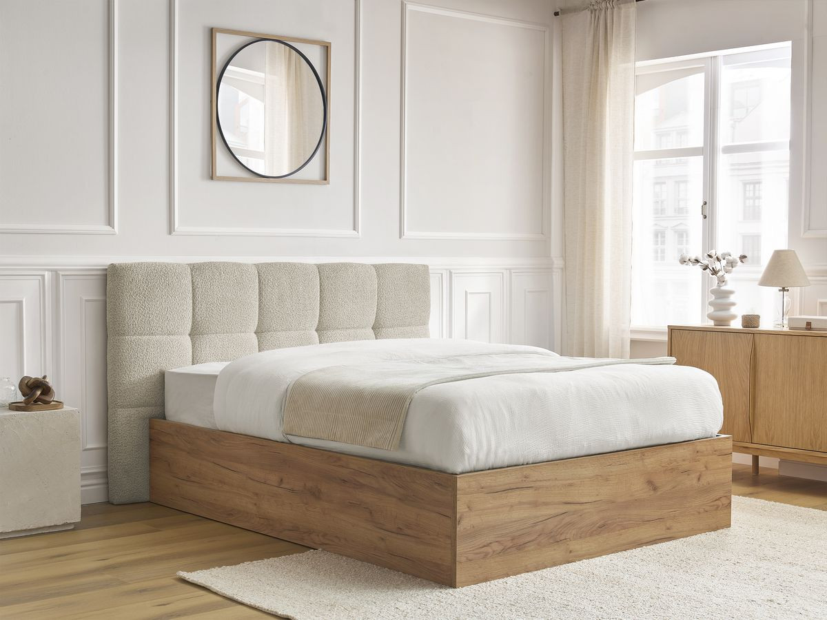 Lit coffre KUMO tissu bouclette