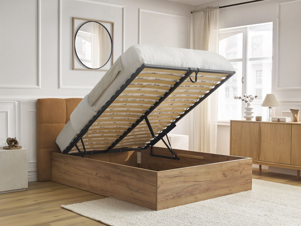 lit coffre kumo tissu bouclette de couleur jaune