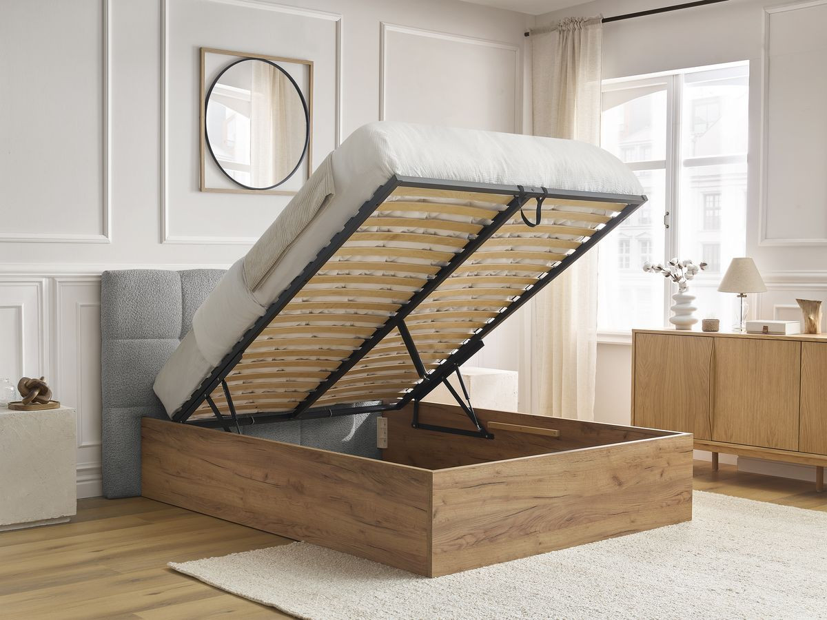 Lit coffre KUMO tissu bouclette