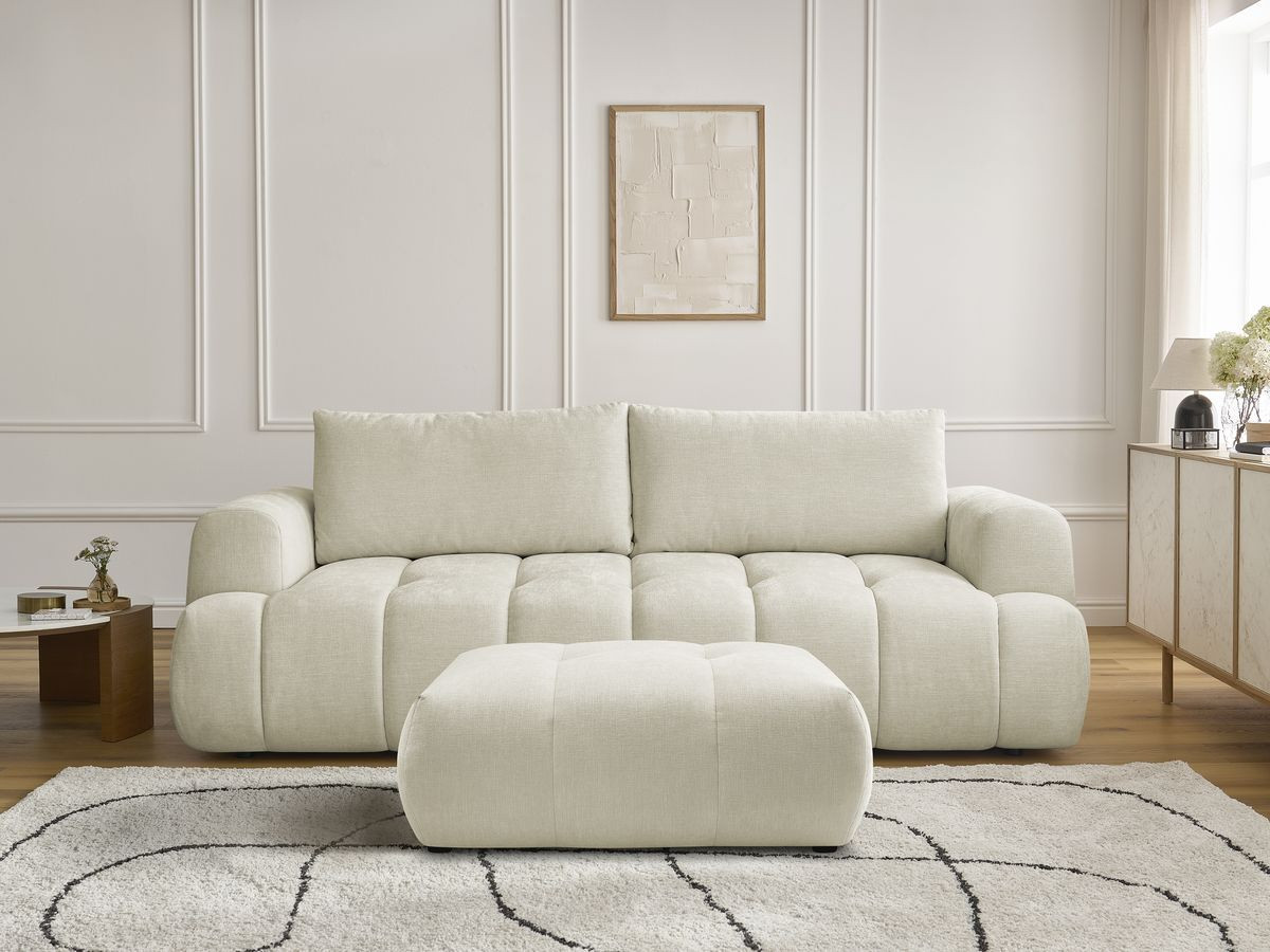 Canapé droit convertible 3 places FUJI lisse avec pouf beige — vue 5