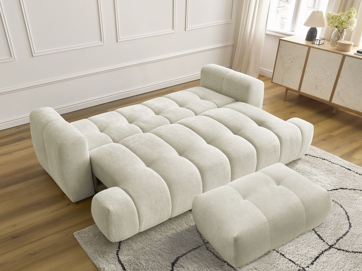 Canapé droit convertible 3 places FUJI tissu lisse avec pouf