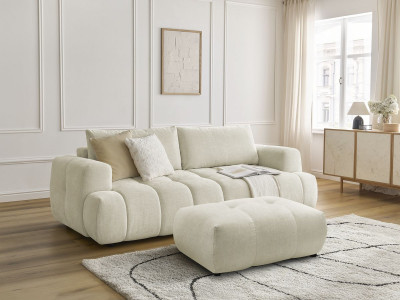 Canapé droit convertible 3 places FUJI tissu lisse avec pouf
