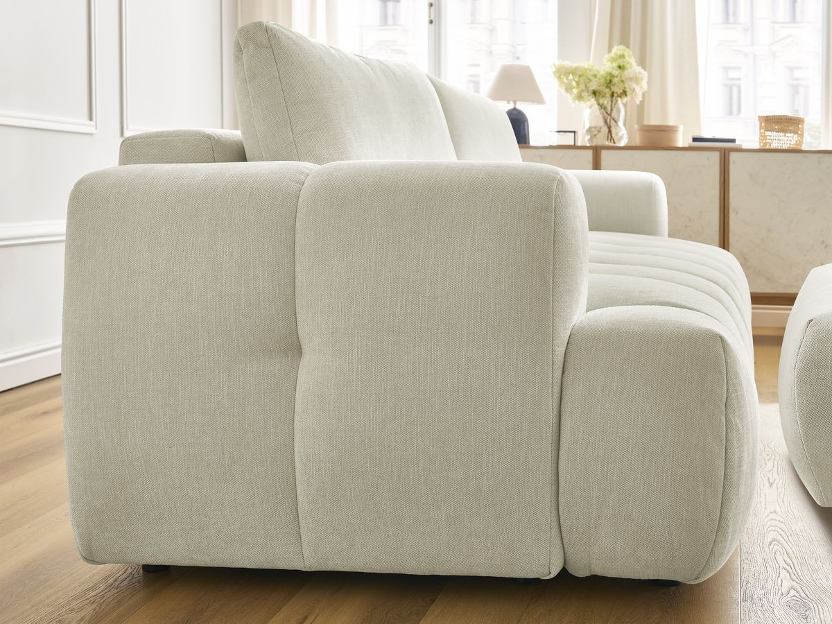 Canapé droit convertible 3 places FUJI tissu lisse avec pouf