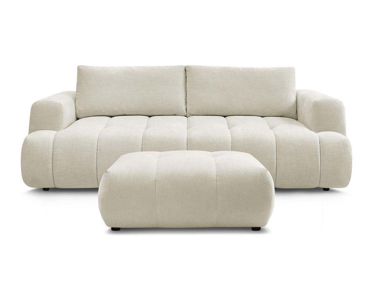 Canapé droit convertible 3 places FUJI tissu lisse avec pouf