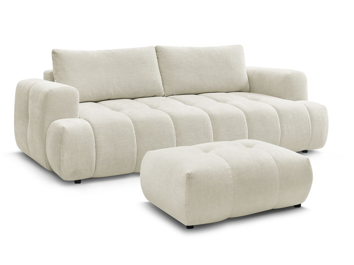 Canapé droit convertible 3 places FUJI  tissu lisse avec pouf