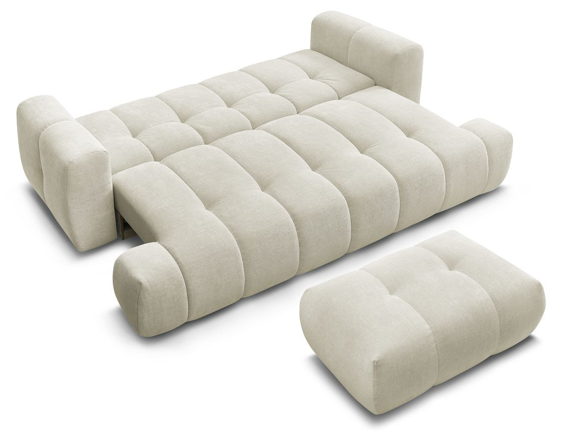 Canapé droit convertible 3 places FUJI tissu lisse avec pouf