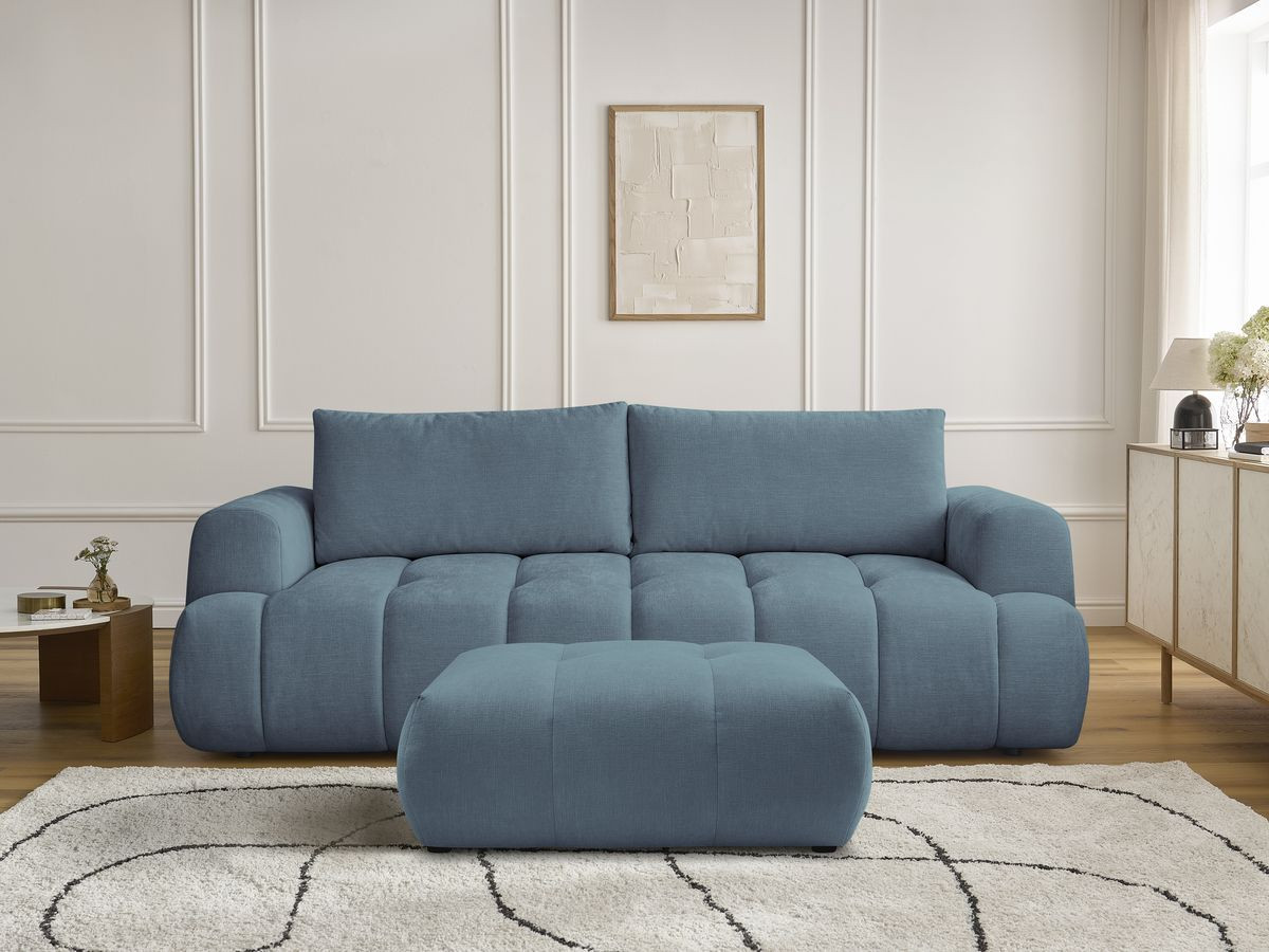 Canapé droit convertible 3 places FUJI lisse avec pouf bleu clair — vue 5